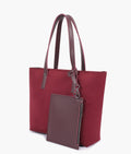 Buy Burgundy suede tote bag with detachable pouch in Pakistan