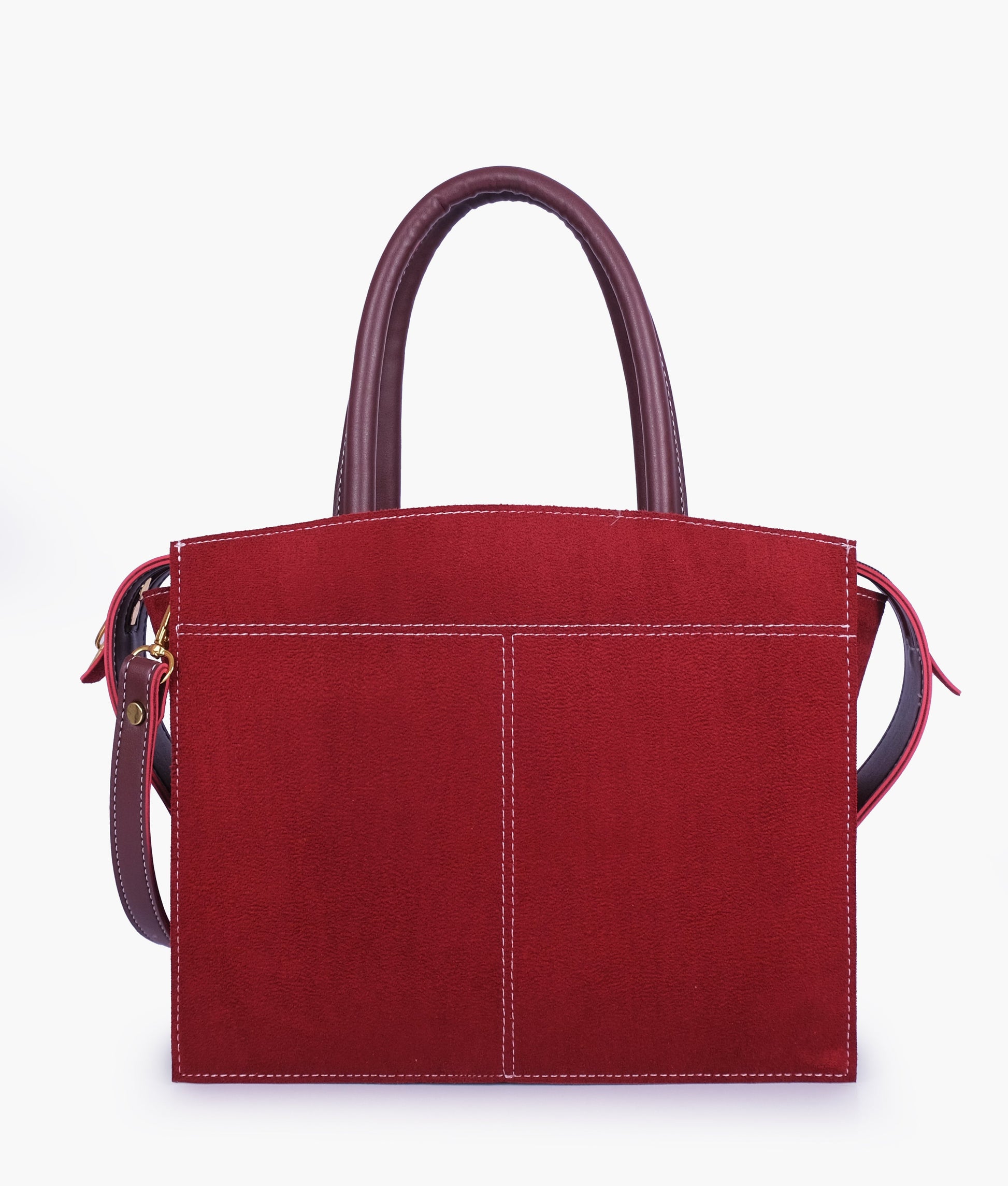 Buy Burgundy suede trapeze top-handle bag in Pakistan