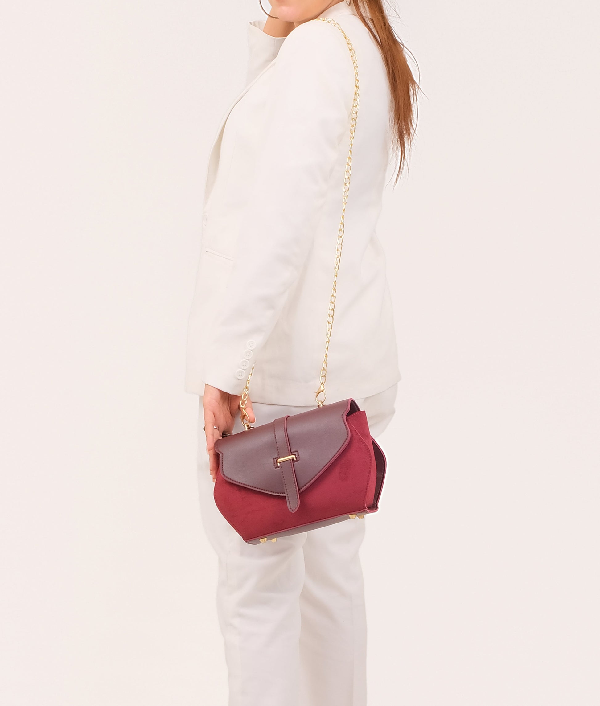 Buy Burgundy top-handle hexagon bag in Pakistan