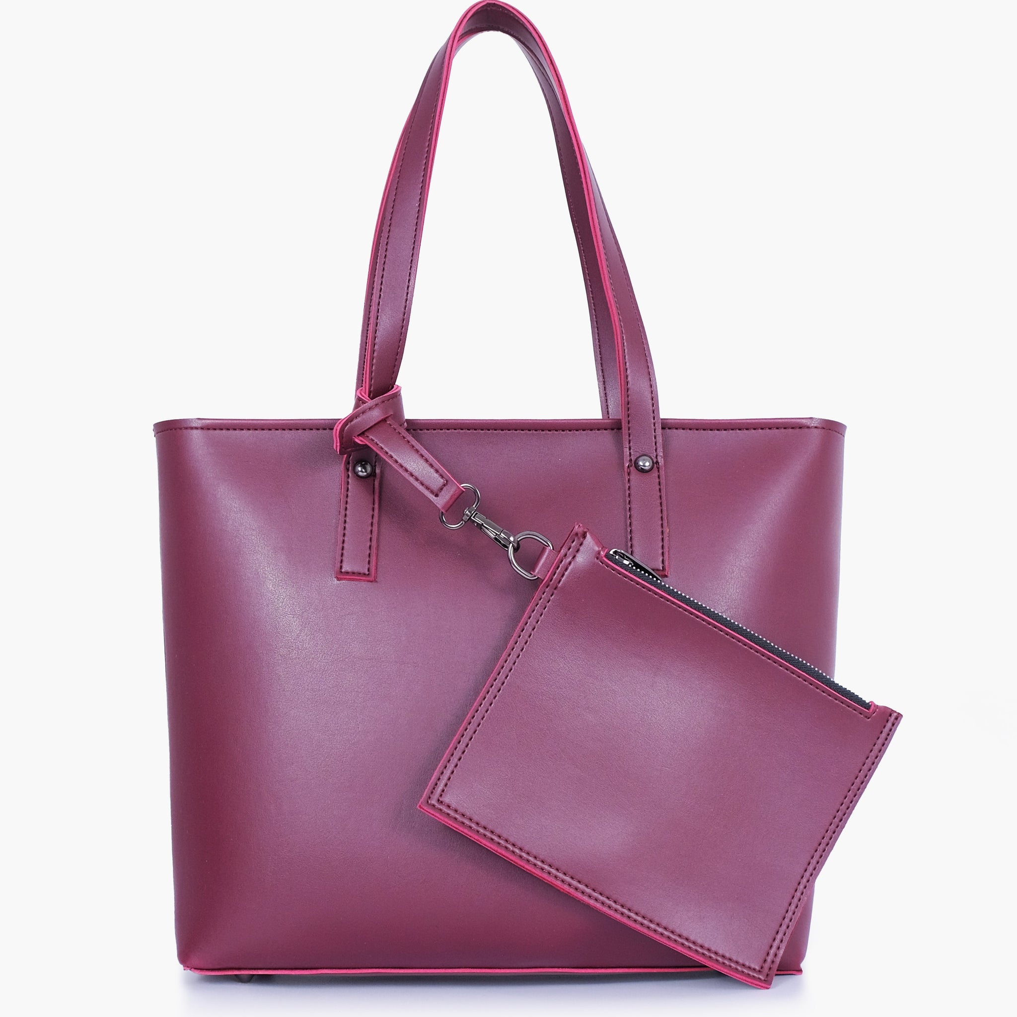 Buy Burgundy tote bag with detachable pouch in Pakistan