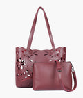 Buy Burgundy two-piece floral tote in Pakistan