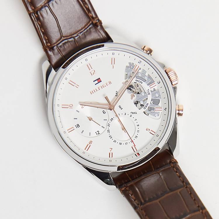 Buy Tommy Hilfiger Mens Quartz Leather Strap Silver Dial 44mm Watch - 1710450 in Pakistan