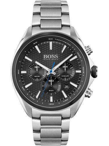 Hugo Boss Volane Silver Steel Black Dial Men's Chrono Watch - 1513949
