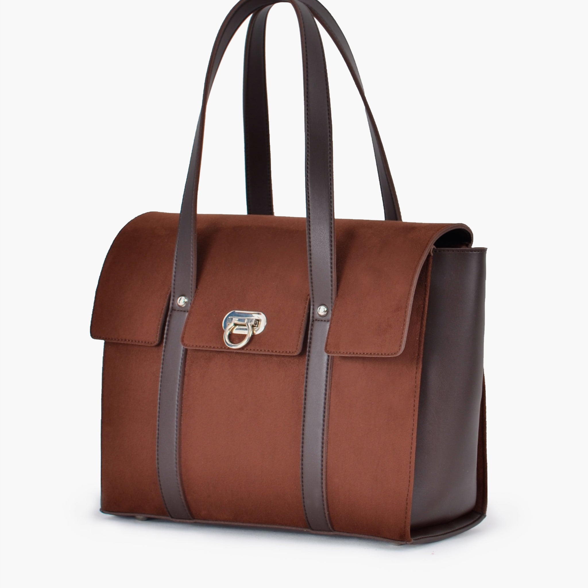 Buy Dark brown suede carry-all satchel bag in Pakistan