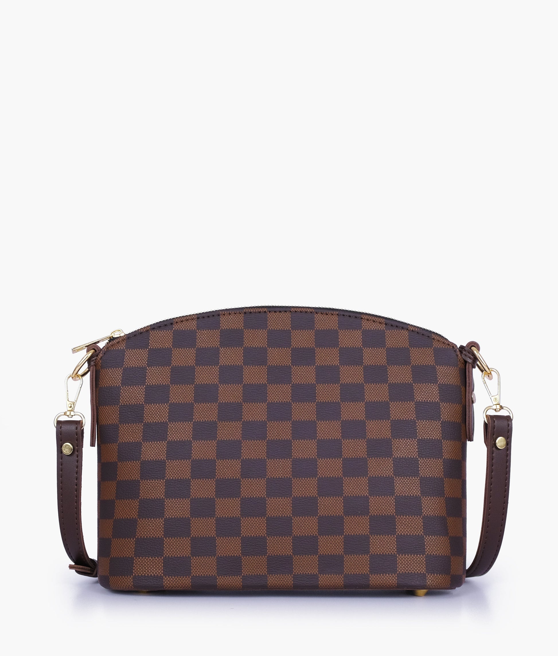 Buy Dark brown checkered dome cross-body bag in Pakistan