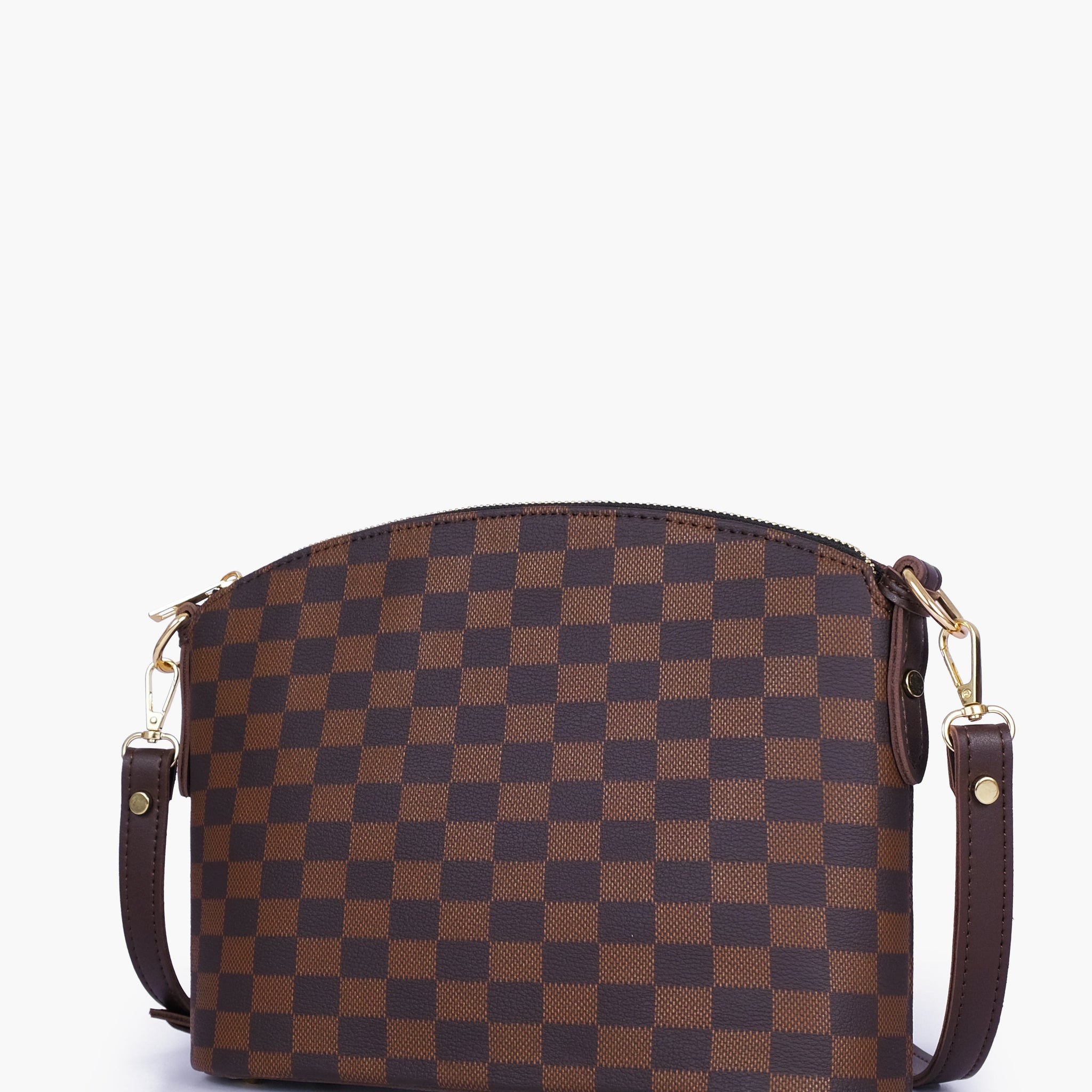 Buy Dark brown checkered dome cross-body bag in Pakistan