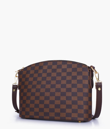 Buy Dark brown checkered dome cross-body bag in Pakistan