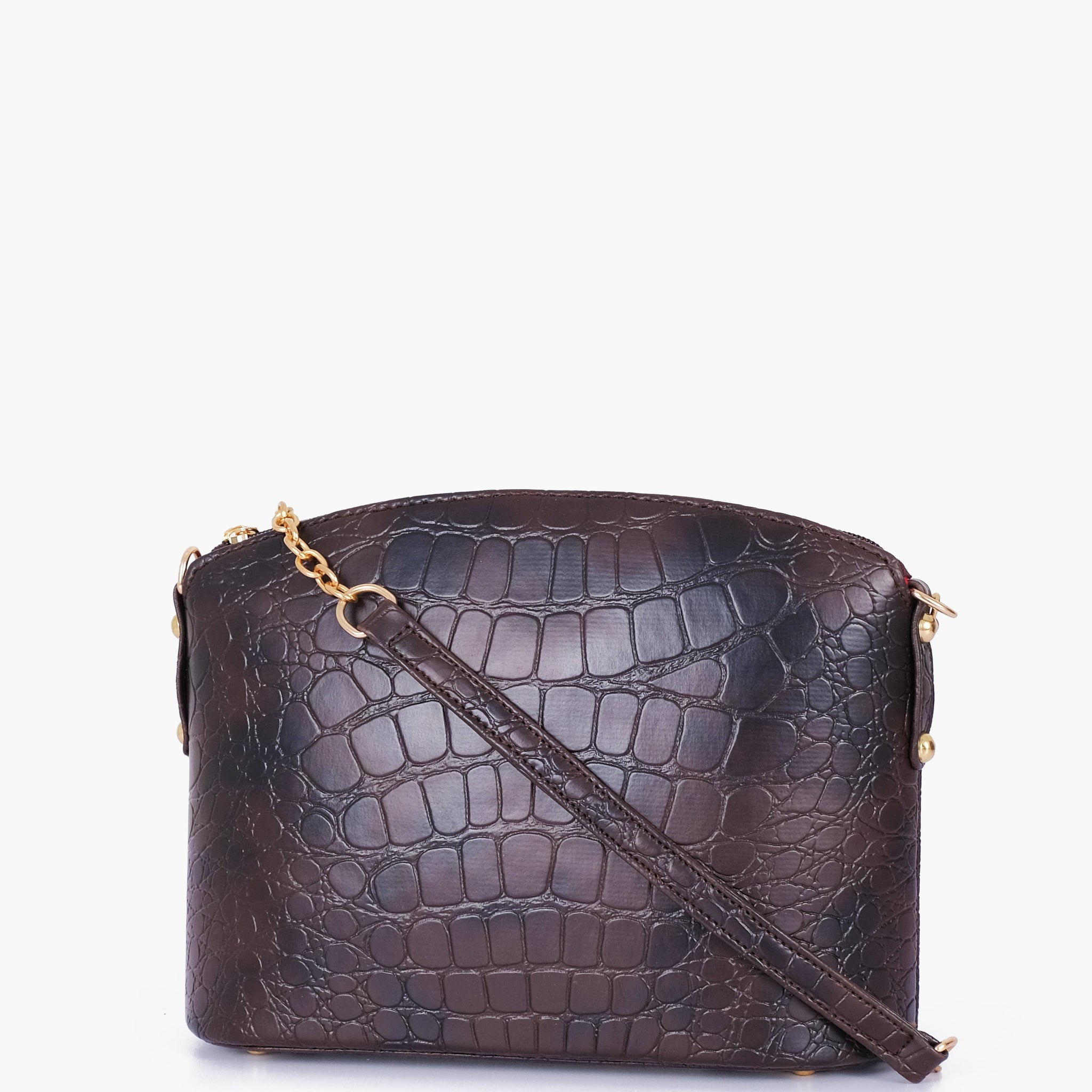 Buy Dark brown crocodile with chain strap cross-body bag in Pakistan