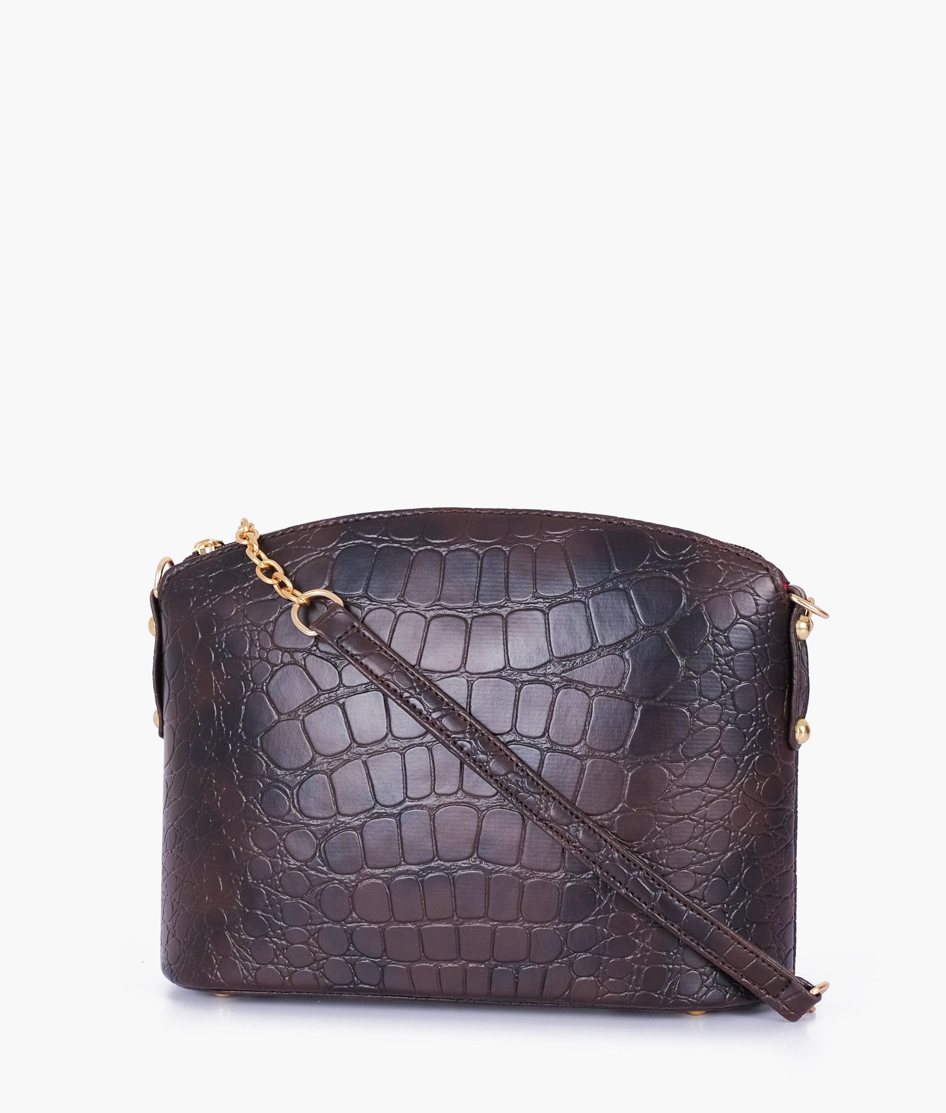 Buy Dark brown crocodile with chain strap cross-body bag in Pakistan