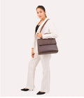 Buy Dark brown flap-over top-handle bag in Pakistan