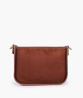 Buy Dark brown suede saddle bag with twist lock in Pakistan