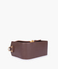 Buy Dark brown suede saddle bag with twist lock in Pakistan