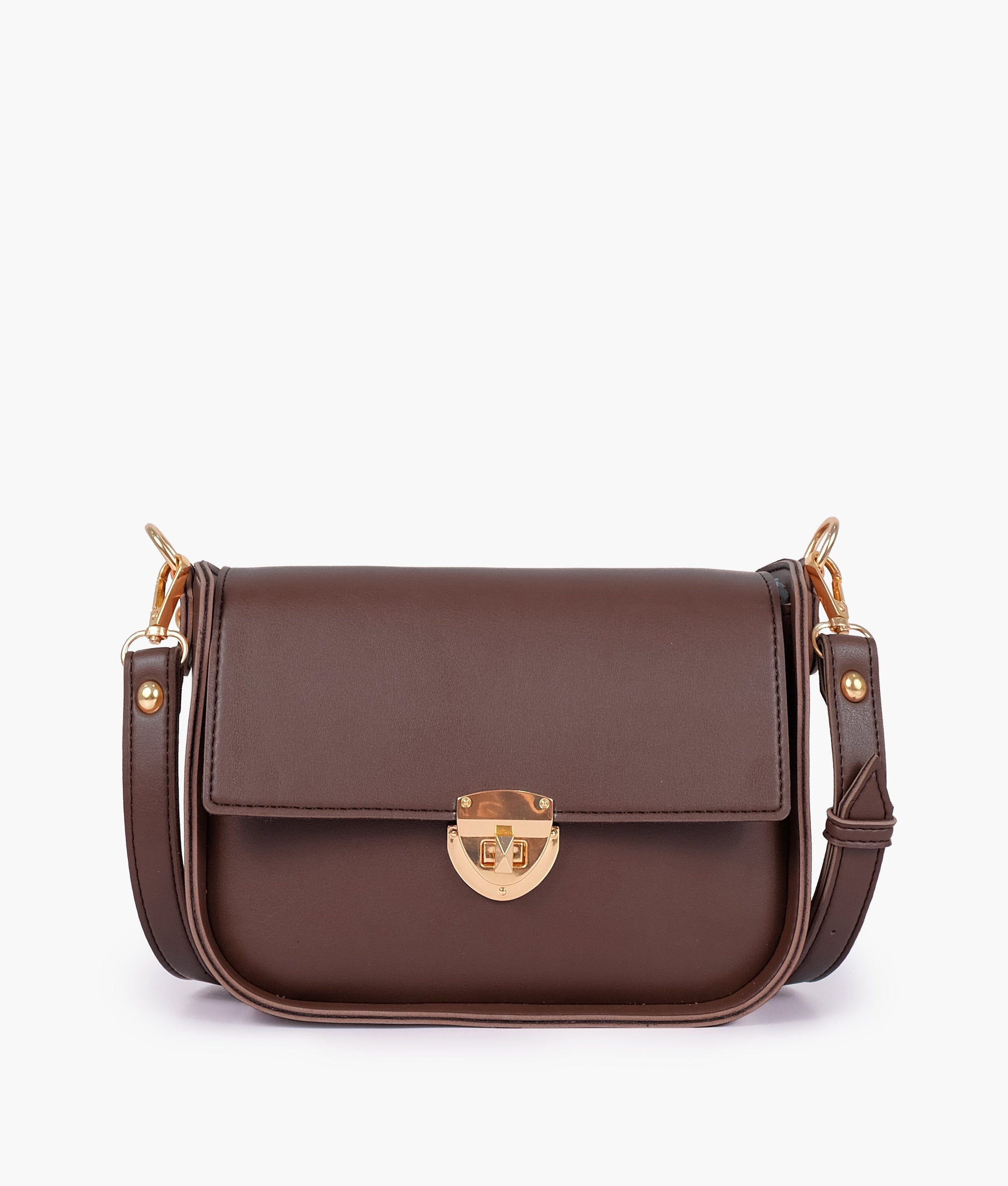 Buy Dark brown saddle bag with twist lock in Pakistan