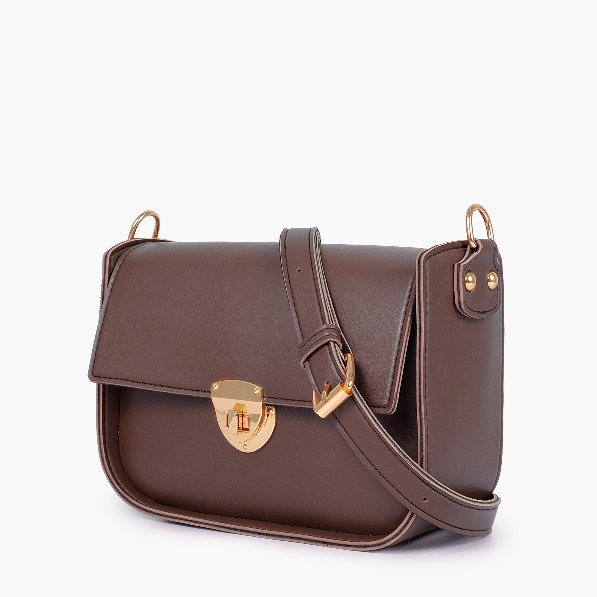 Buy Dark brown saddle bag with twist lock in Pakistan