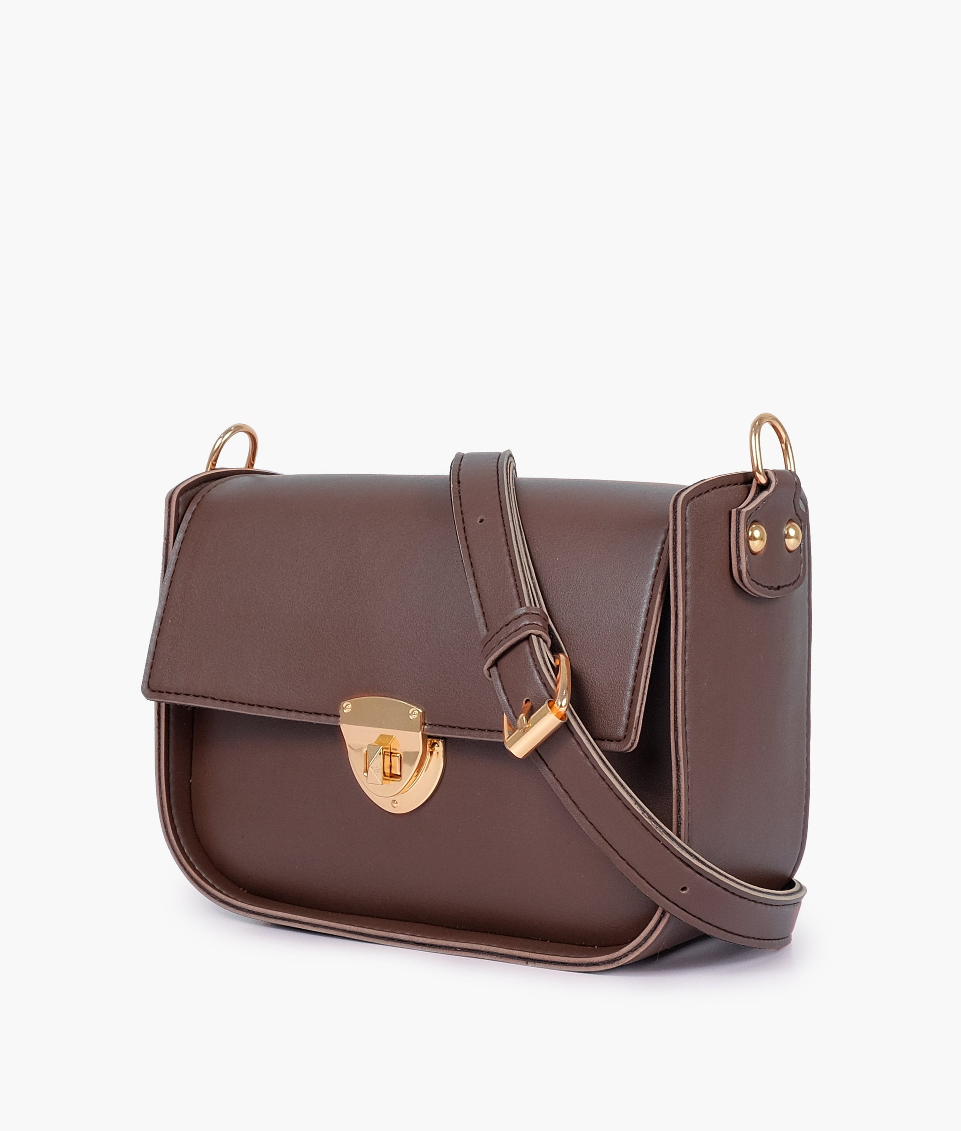 Buy Dark brown saddle bag with twist lock in Pakistan