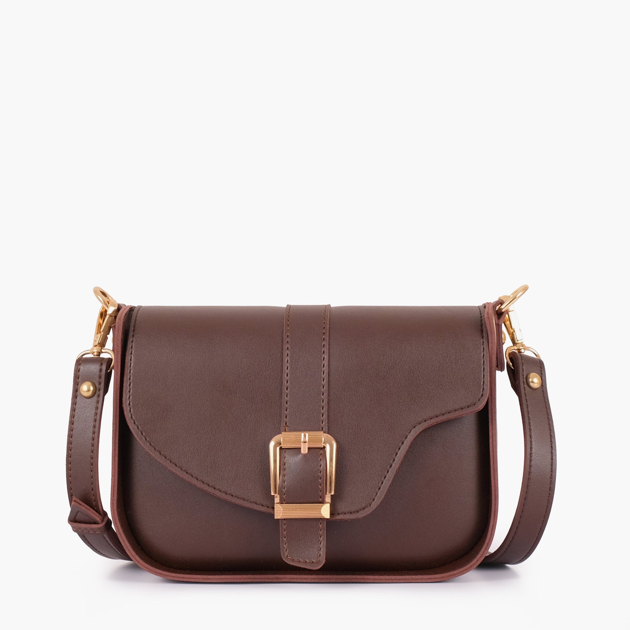 Buy Dark brown saddle buckle bag in Pakistan