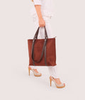 Buy Dark brown suede double-handle tote bag in Pakistan