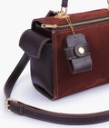 Buy Dark brown suede bowling bag with top-handle in Pakistan