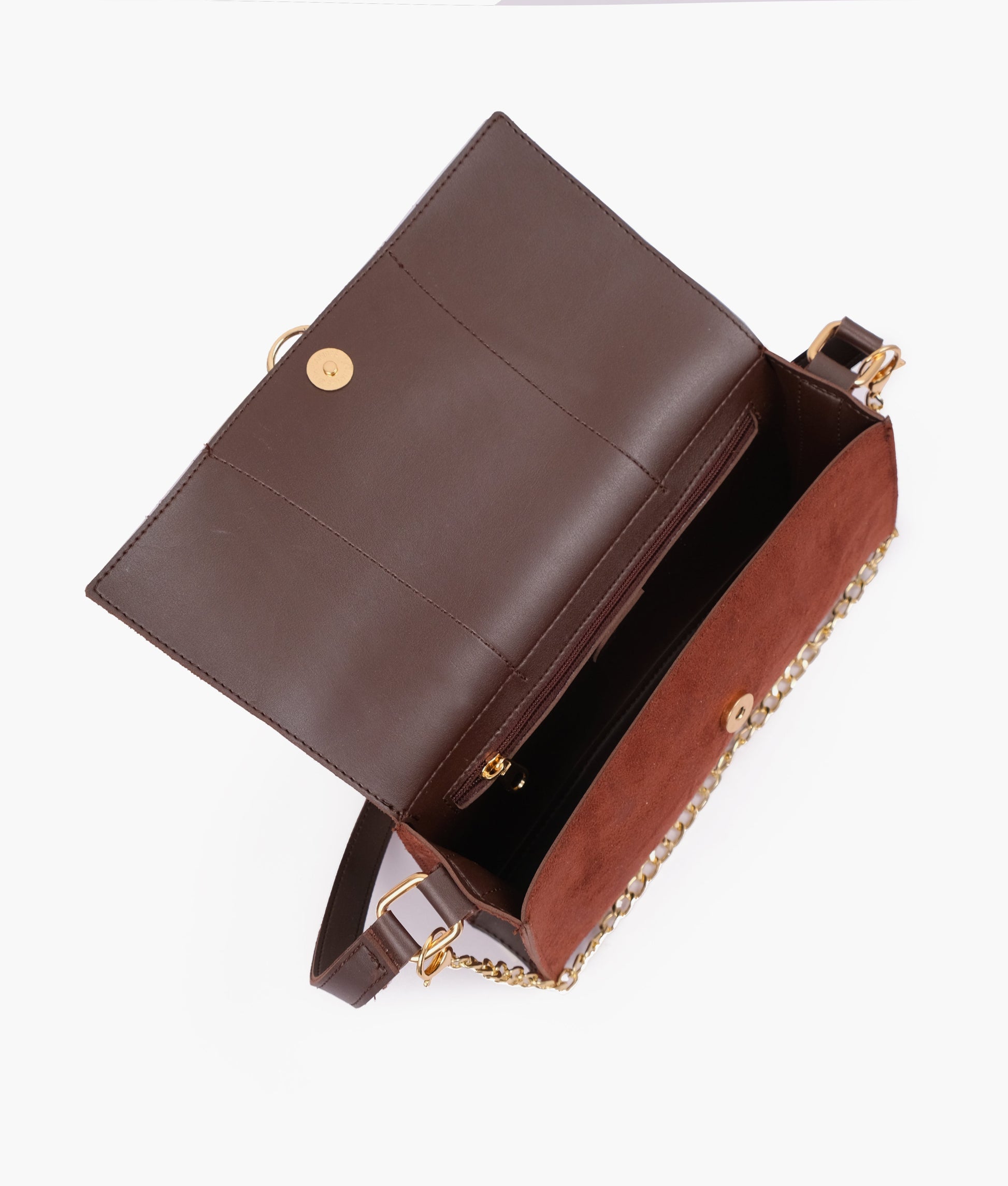 Buy Dark brown suede buckle envelope bag in Pakistan