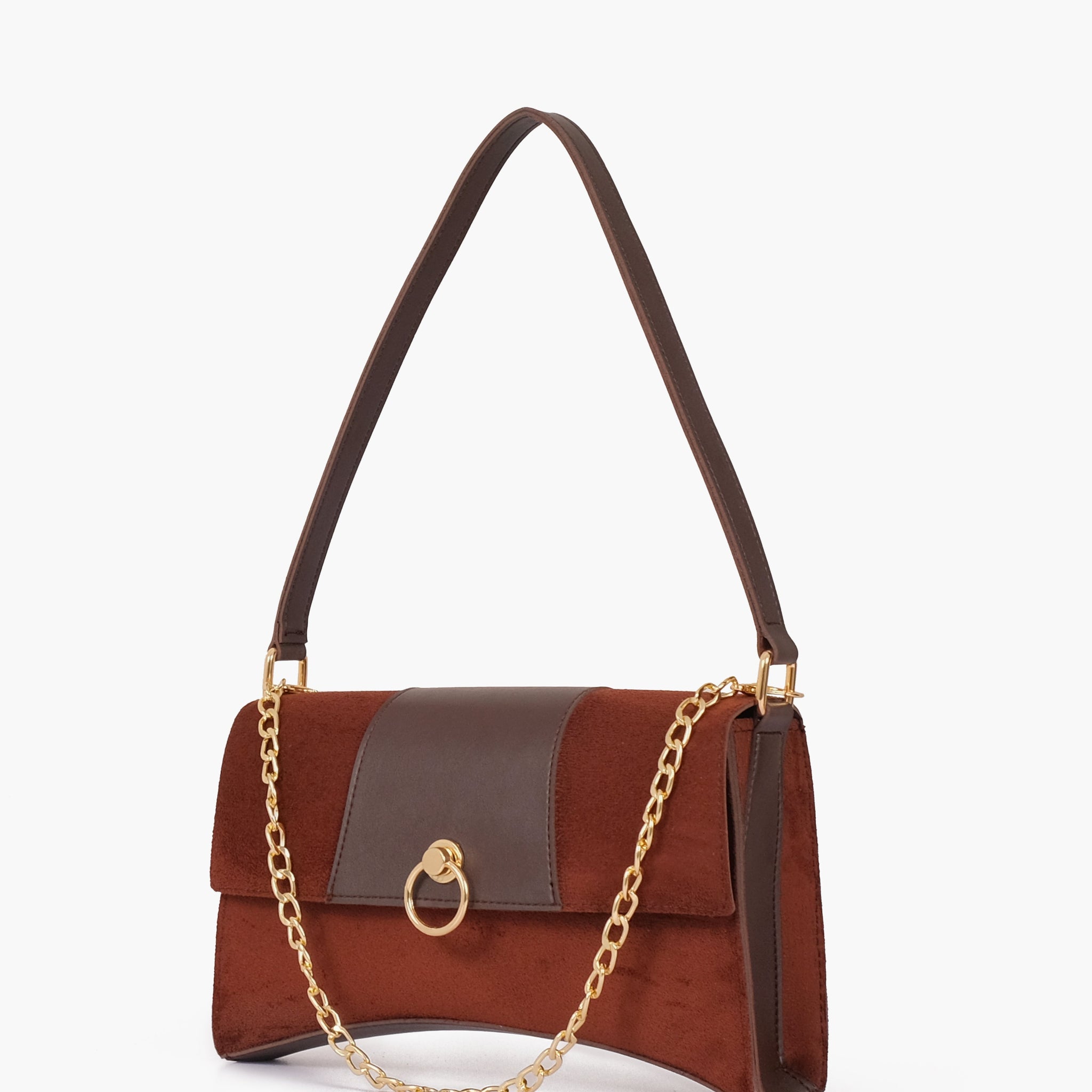 Buy Dark brown suede buckle envelope bag in Pakistan