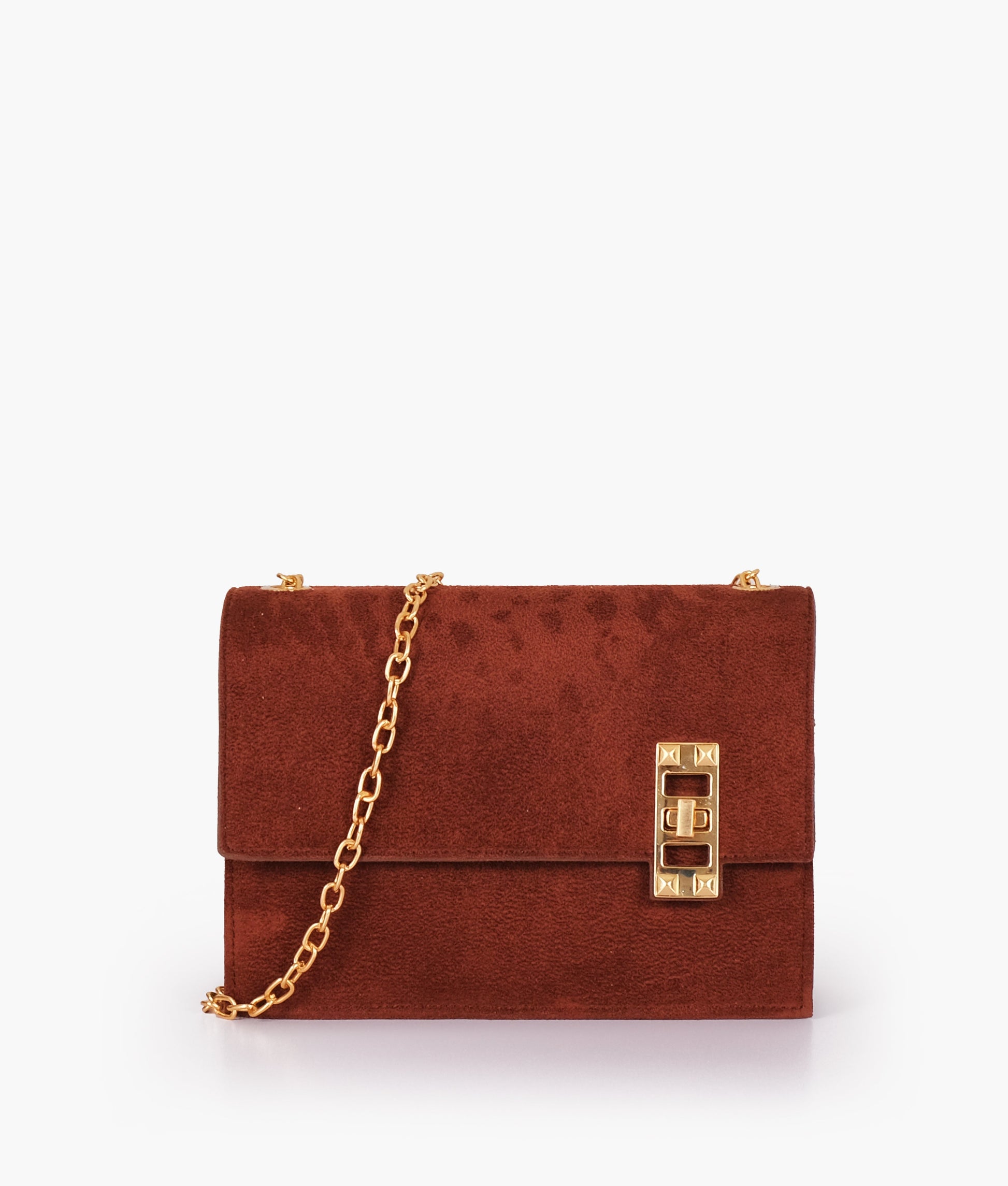 Buy Dark brown suede chain shoulder bag with twist lock in Pakistan