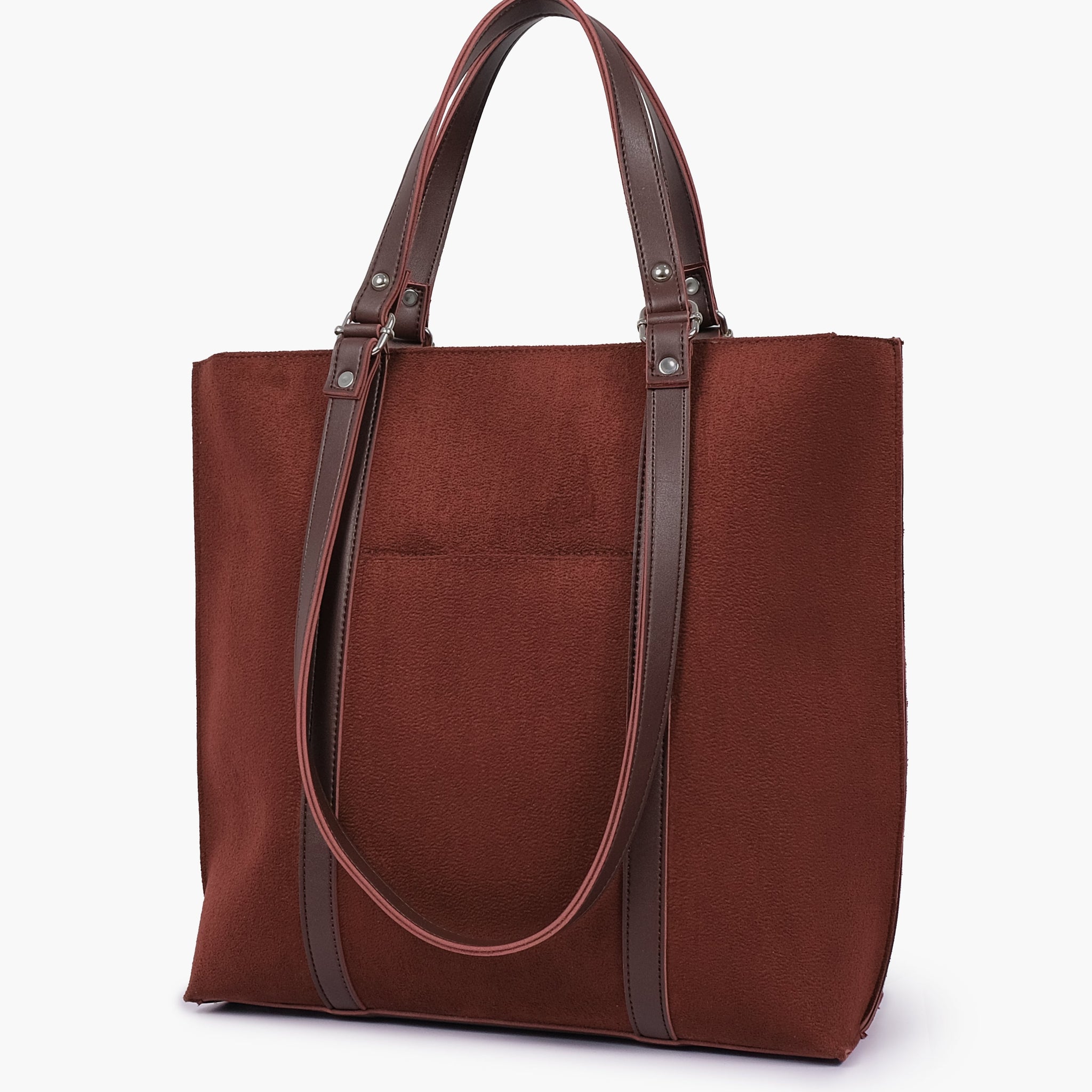 Buy Dark brown suede double-handle tote bag in Pakistan