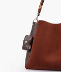 Buy Dark brown suede handbag with braided handle in Pakistan