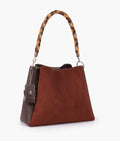 Buy Dark brown suede handbag with braided handle in Pakistan