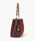 Buy Dark brown suede handbag with braided handle in Pakistan