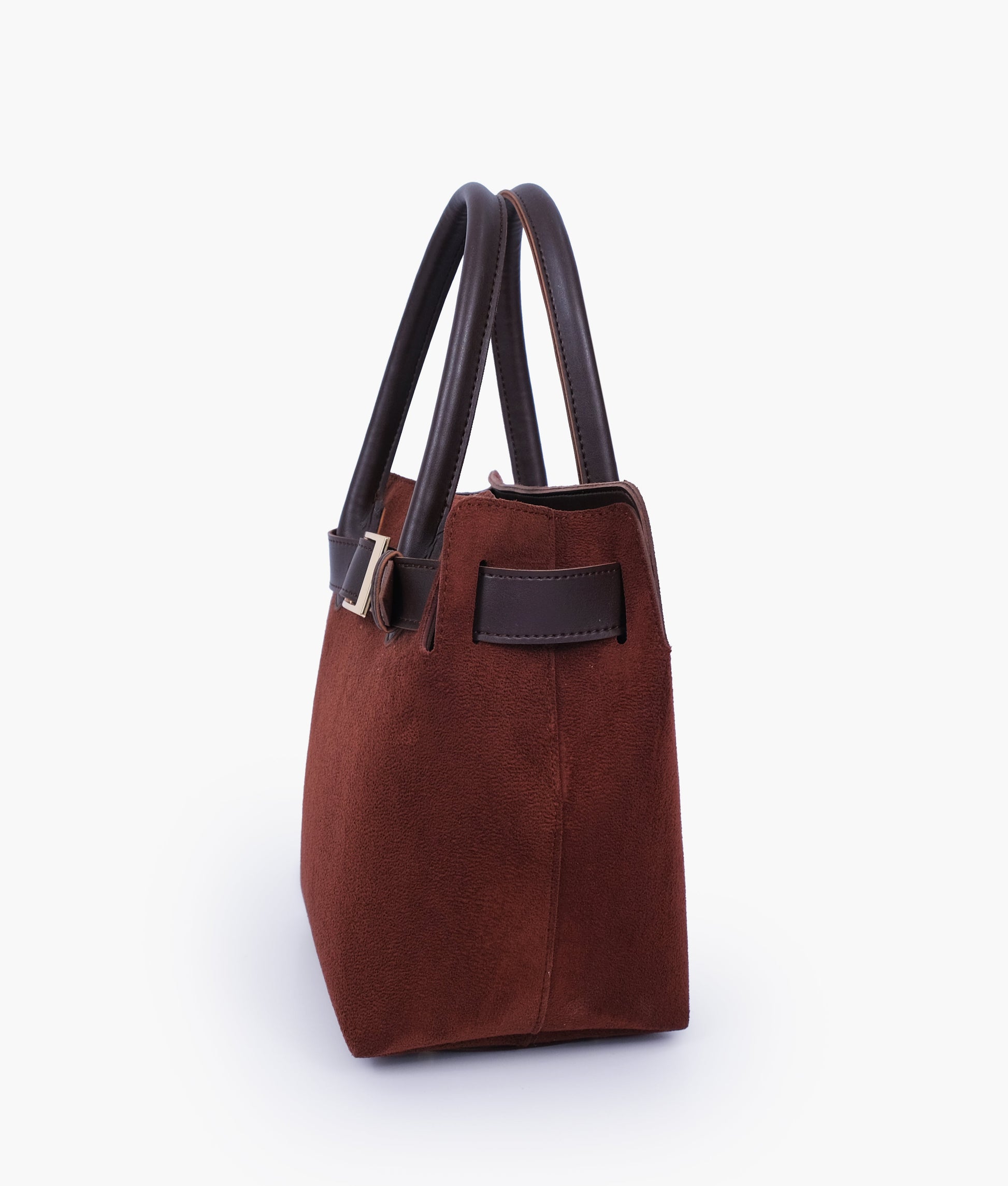 Buy Dark brown suede handbag with front buckle in Pakistan