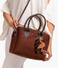 Buy Dark brown suede mini bowling bag in Pakistan