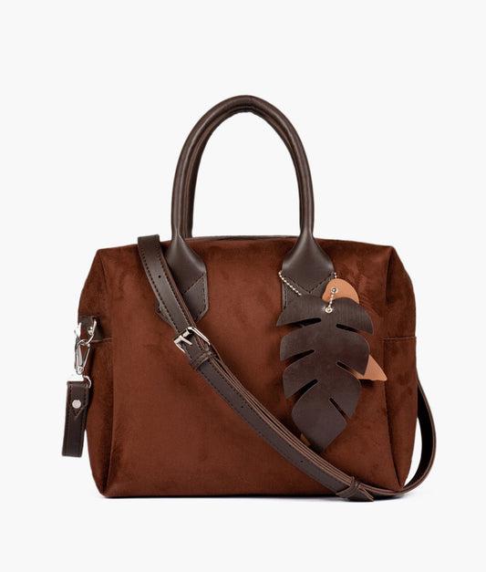 Buy Dark brown suede mini bowling bag in Pakistan