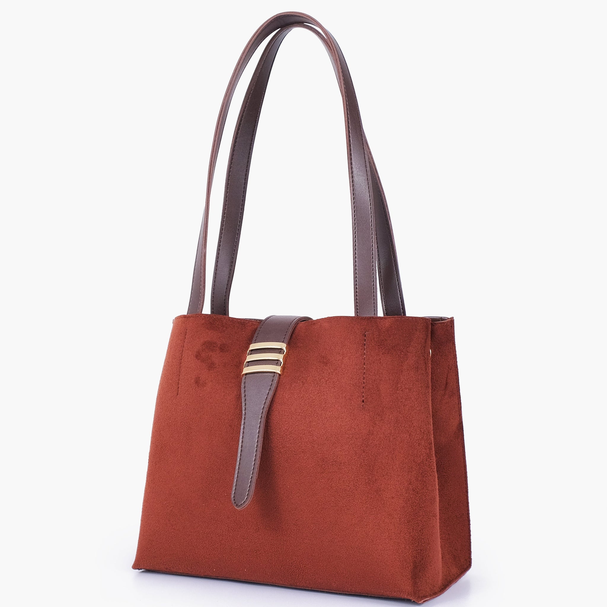 Buy Dark brown suede mini tote bag in Pakistan