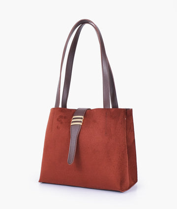 Buy Dark brown suede mini tote bag in Pakistan