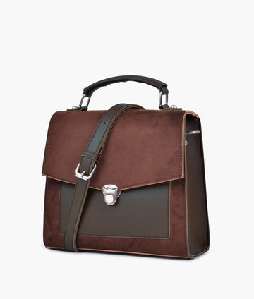 Buy Dark brown suede push-lock messenger bag in Pakistan