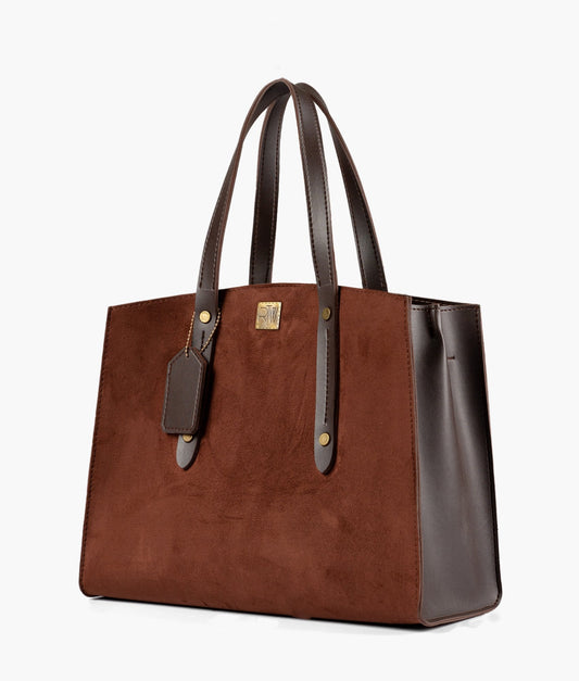 Buy Dark brown suede multi compartment satchel bag in Pakistan