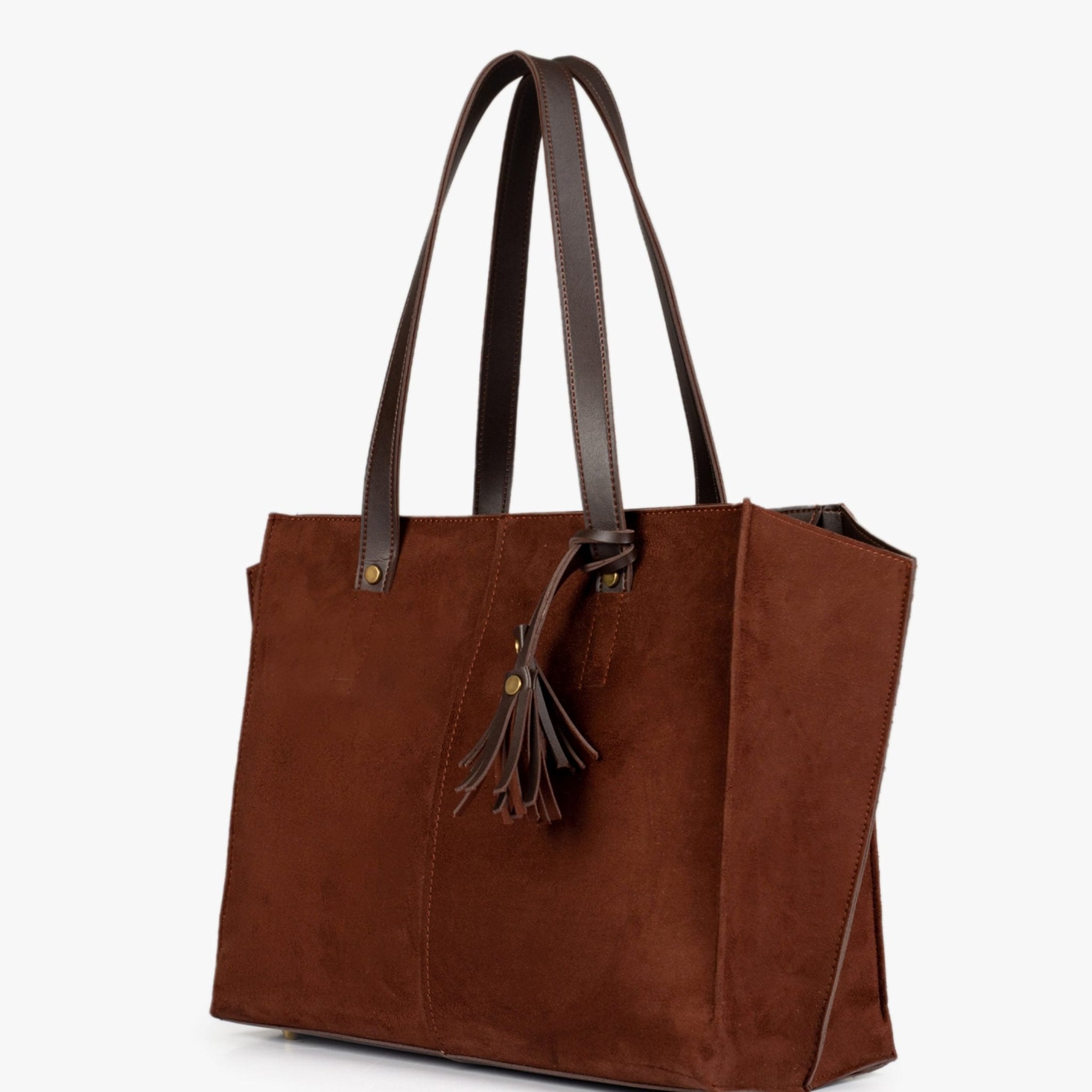 Buy Dark brown suede over the shoulder tote bag in Pakistan