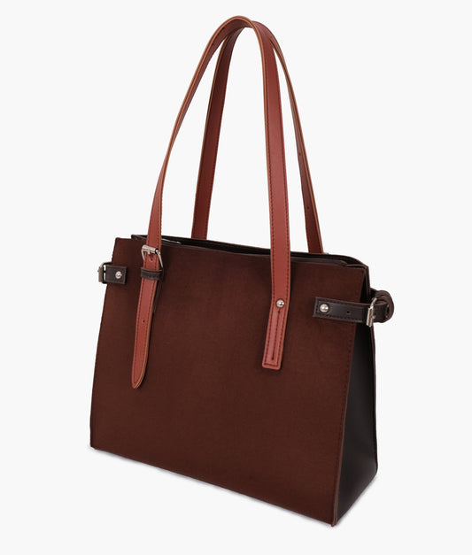 Buy Dark brown suede satchel tote bag in Pakistan