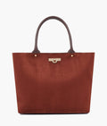 Buy Dark brown suede zipper tote bag in Pakistan