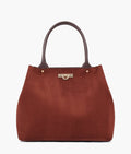 Buy Dark brown suede zipper tote bag in Pakistan