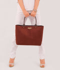 Buy Dark brown suede zipper tote bag in Pakistan