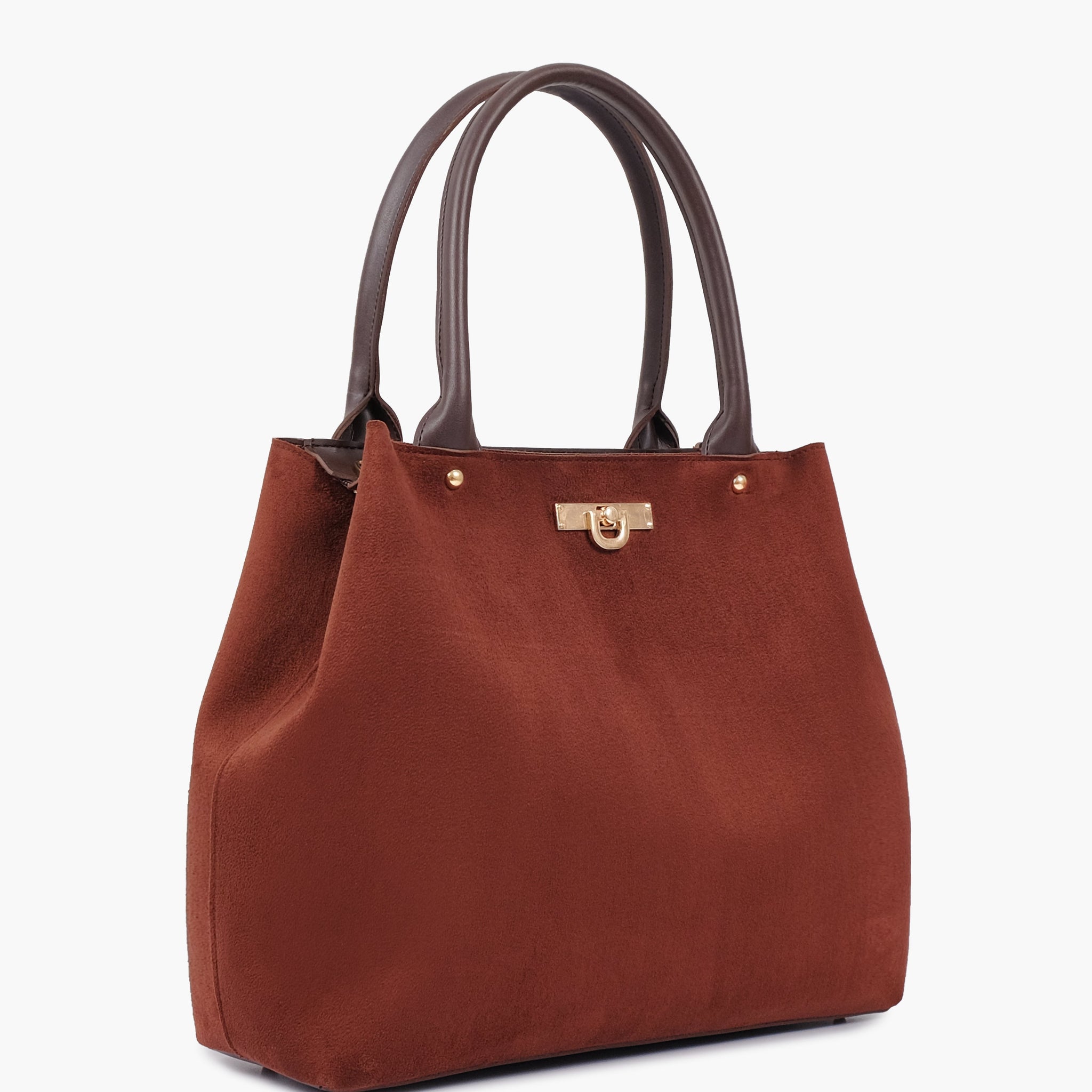 Buy Dark brown suede zipper tote bag in Pakistan