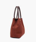 Buy Dark brown suede zipper tote bag in Pakistan