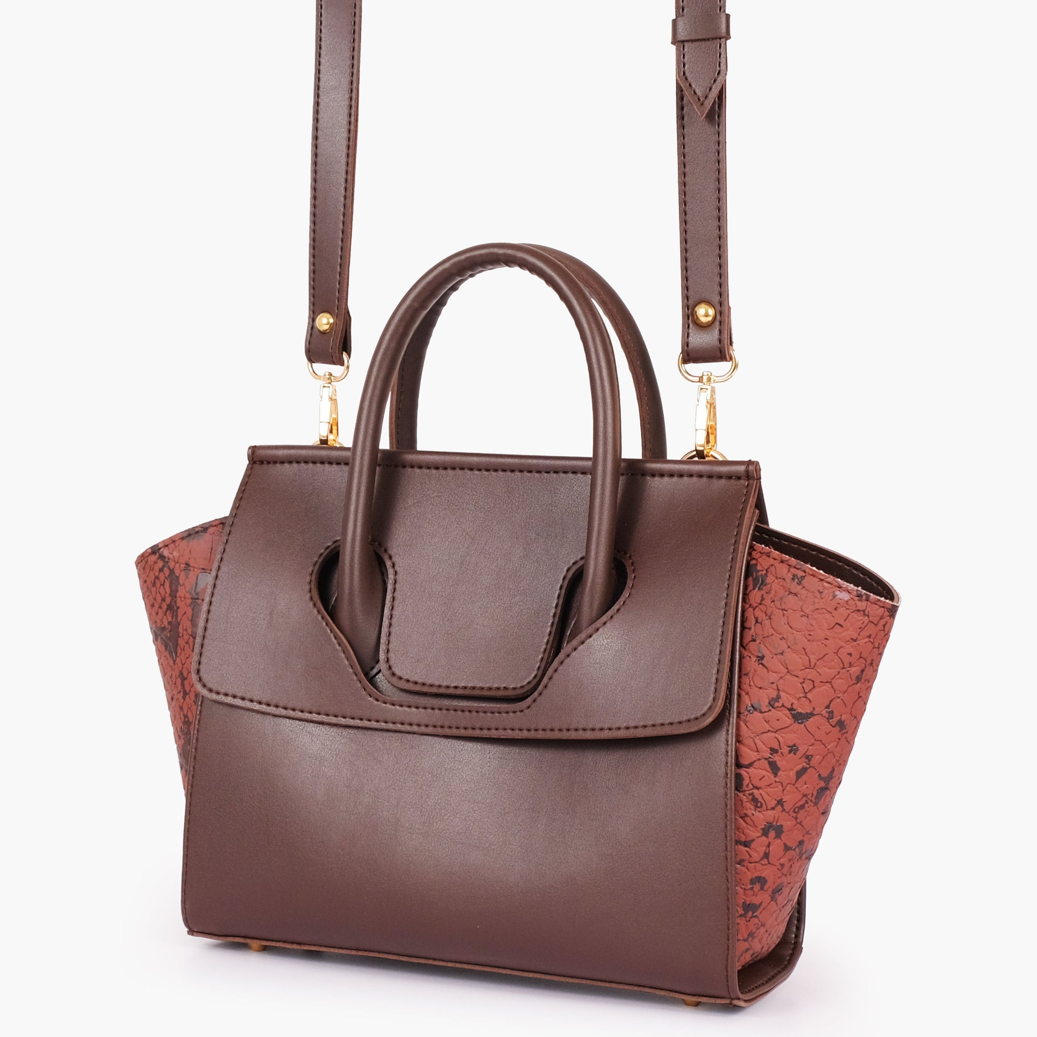 Buy Dark brown trapeze handbag in Pakistan