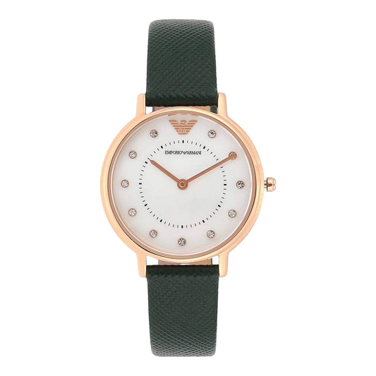 Buy Emporio Armani Women's Quartz Green Leather Strap Mother Of Pearl Dial 32mm Watch AR11150 in Pakistan