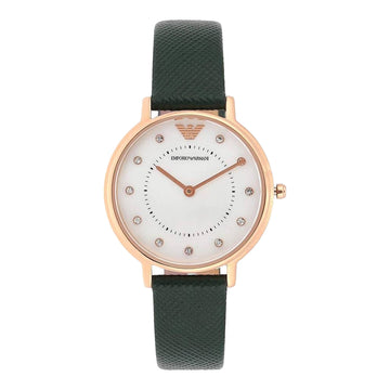 Buy Emporio Armani Women's Quartz Green Leather Strap Mother Of Pearl Dial 32mm Watch AR11150 in Pakistan