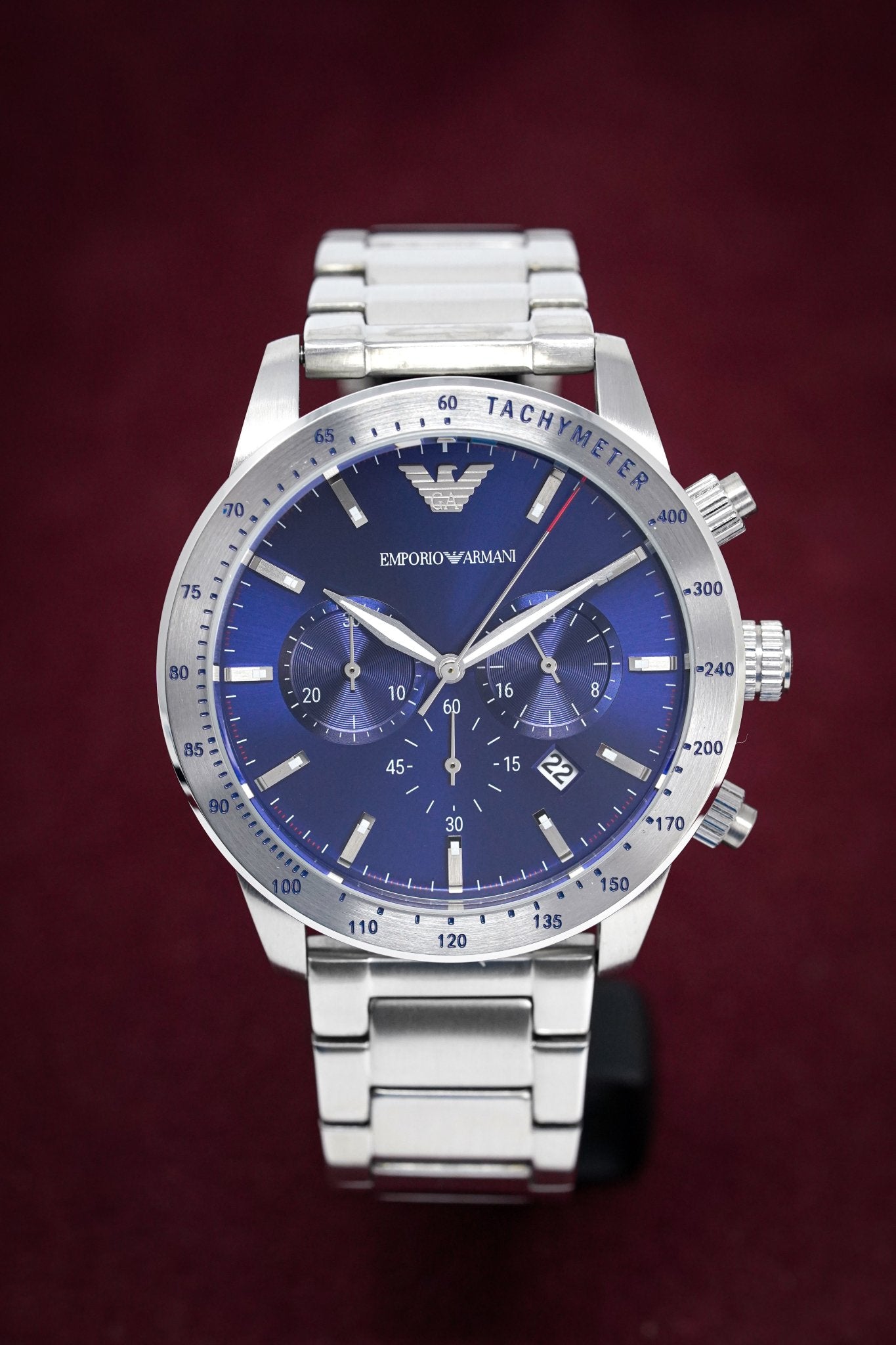 Buy Emporio Armani Mario Blue Dial Silver Steel Strap Watch for Men - AR11306 in Pakistan