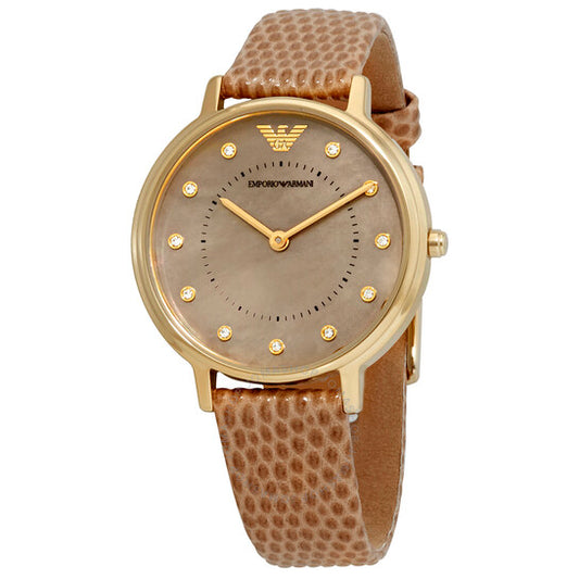 Buy Emporio Armani Women's Quartz Brown Leather Strap Taupe Mother of Pearl Dial 32mm Watch AR11151 in Pakistan