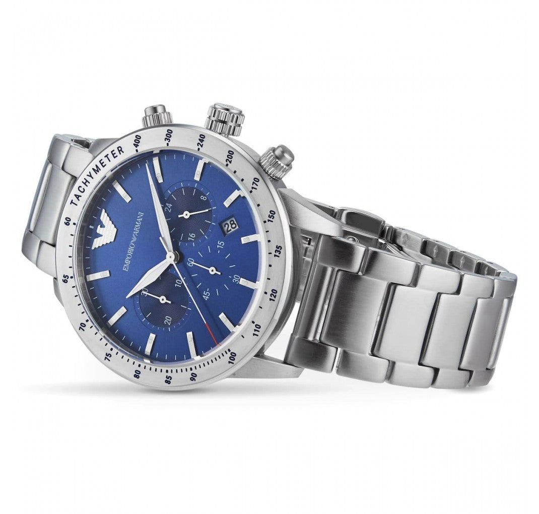 Buy Emporio Armani Mario Blue Dial Silver Steel Strap Watch for Men - AR11306 in Pakistan