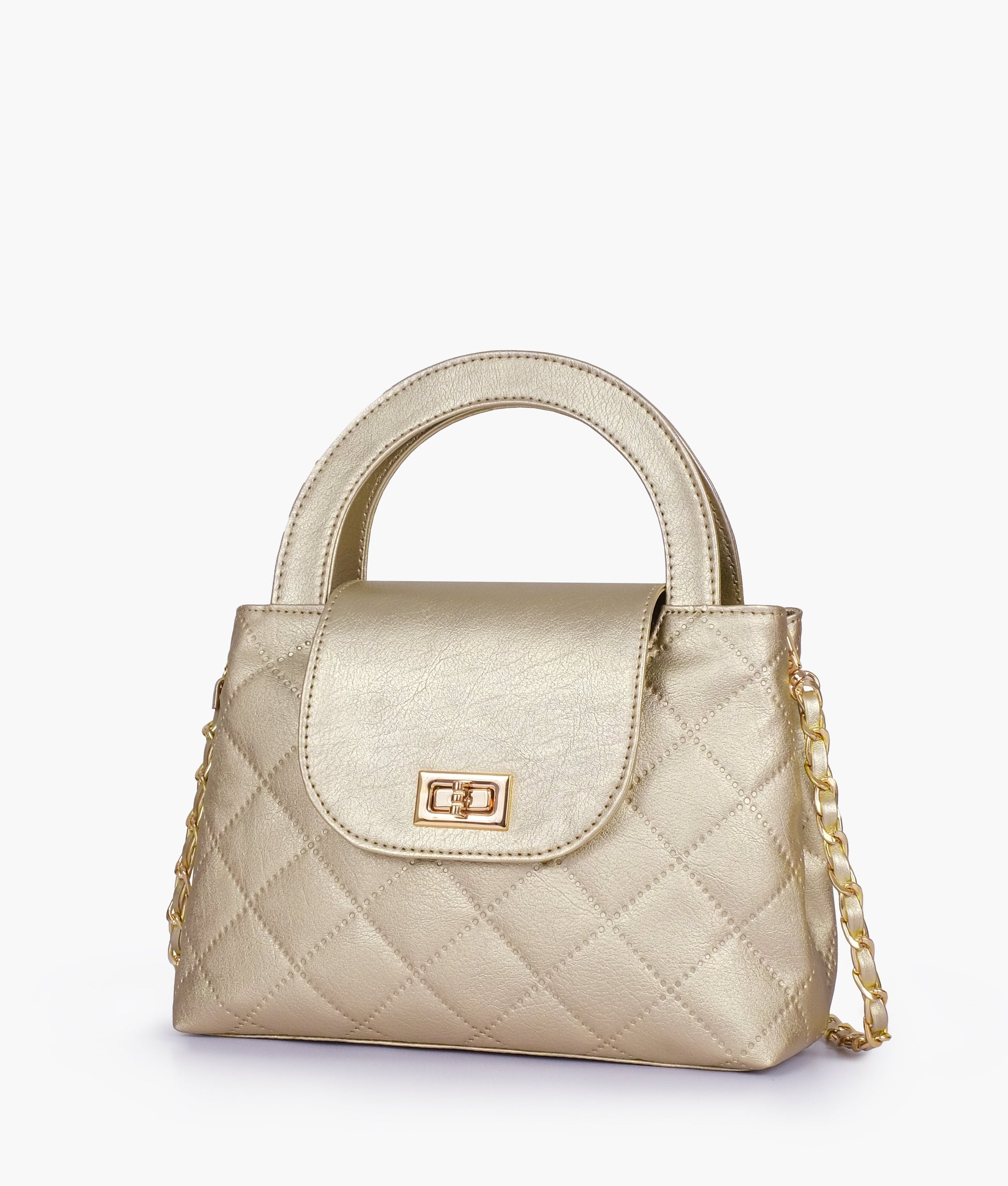 Buy Golden flap quilted bag with top handle in Pakistan